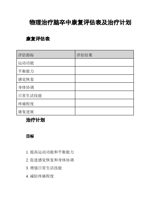 物理治疗脑卒中康复评估表及治疗计划