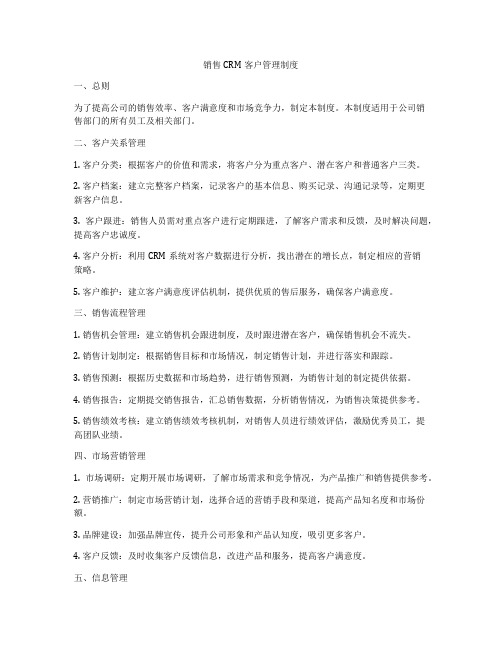 销售CRM客户管理制度