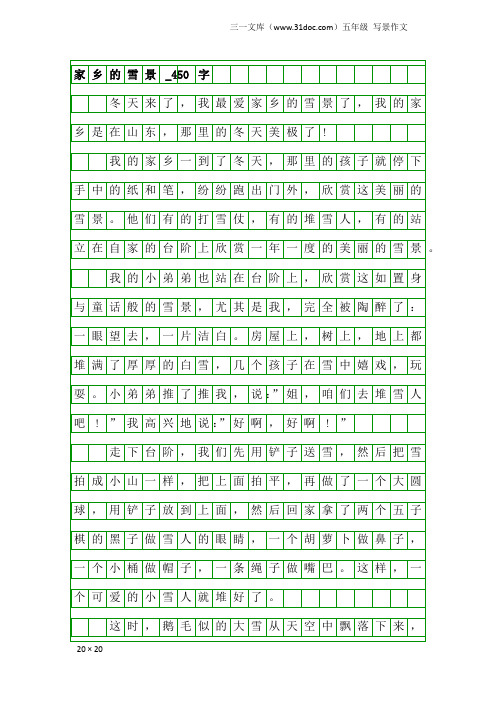 五年级写景作文：家乡的雪景_450字