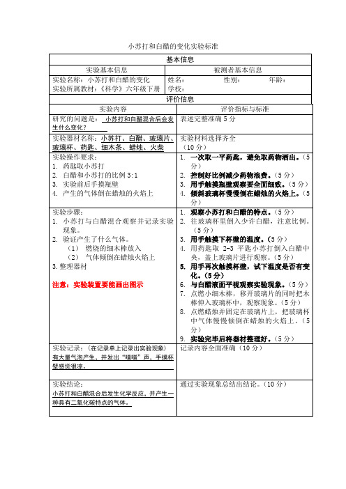 小苏打和白醋的变化实验标准