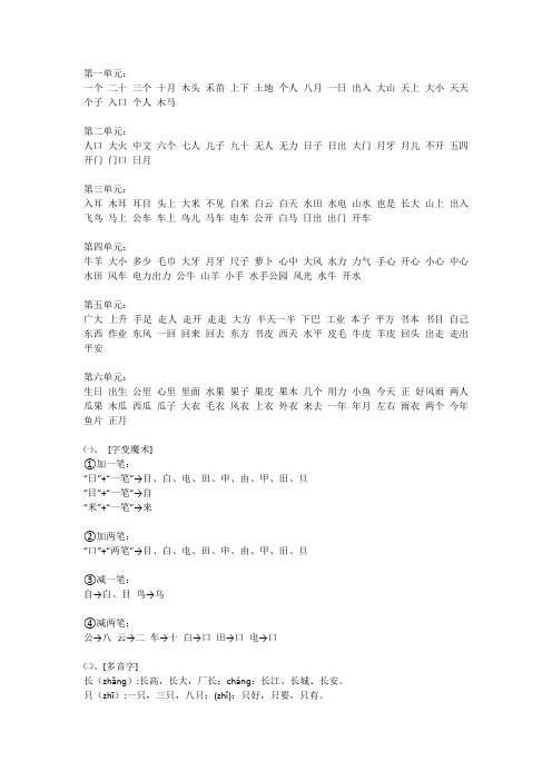 人教版一年级语文100个字组成默写词语(word文档良心出品)