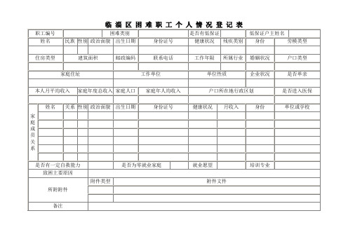 困难职工个人情况登记表