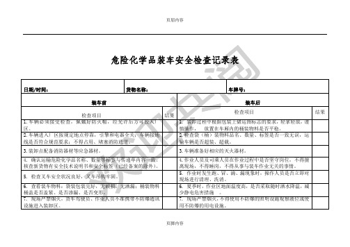 危险化学品装车前后安全检查记录