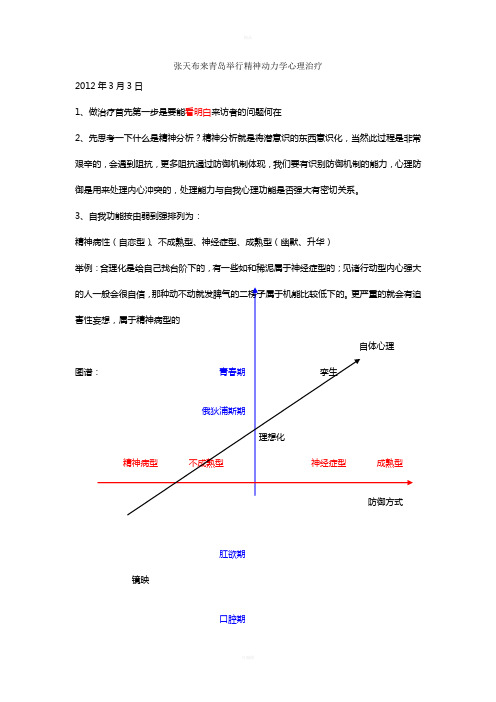 张天布培训精神分析心理治疗督导培训笔记