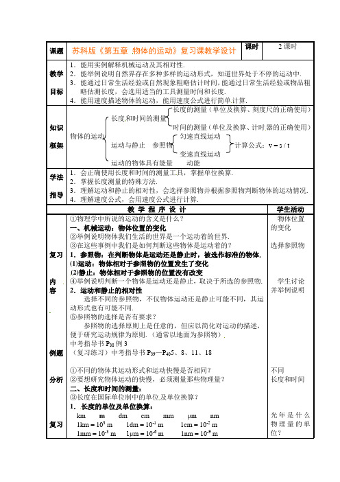 苏科版-物理-八年级上册-第五章 物体的运动 复习课