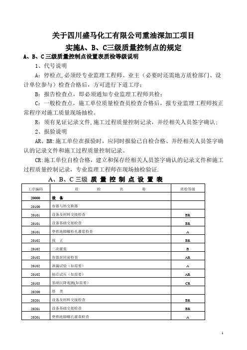 ABC三级质量控制点设置(修订)