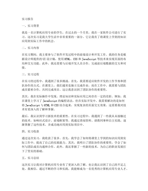 计算机应用专业的实习报告