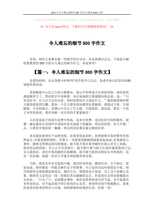 2018年令人难忘的细节800字作文-精选word文档 (3页)
