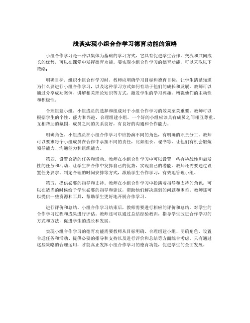 浅谈实现小组合作学习德育功能的策略