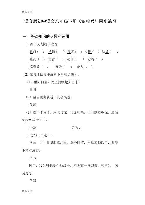 (整理)语文版初中语文八年级下册《铁骑兵》同步练习试题