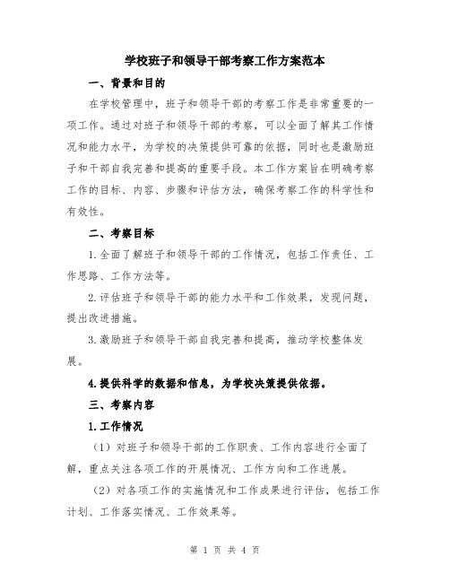 学校班子和领导干部考察工作方案范本