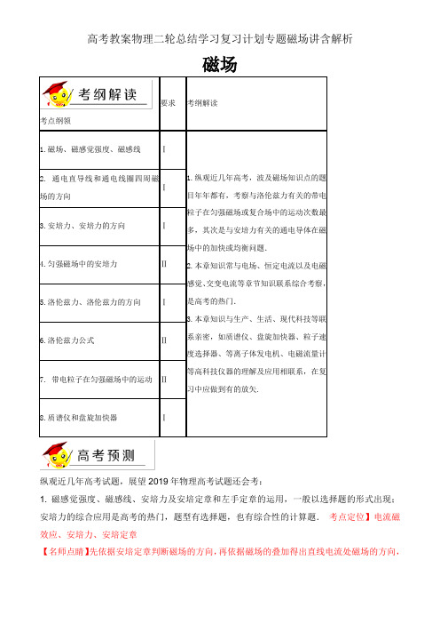 高考教案物理二轮总结学习复习计划专题磁场讲含解析