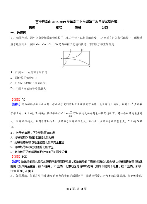 富宁县高中2018-2019学年高二上学期第三次月考试卷物理