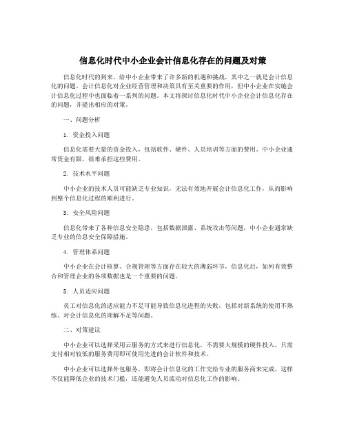 信息化时代中小企业会计信息化存在的问题及对策