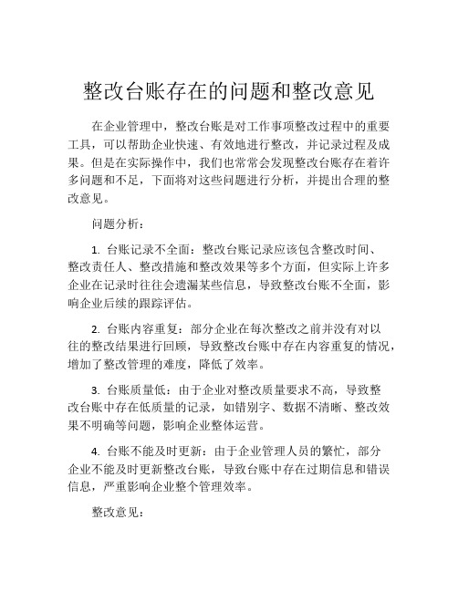 整改台账存在的问题和整改意见