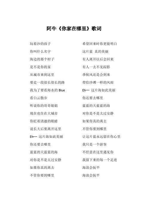 阿牛《你家在哪里》歌词(专辑:爱我久久)