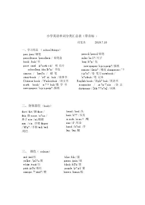 小学英语单词分类汇总表