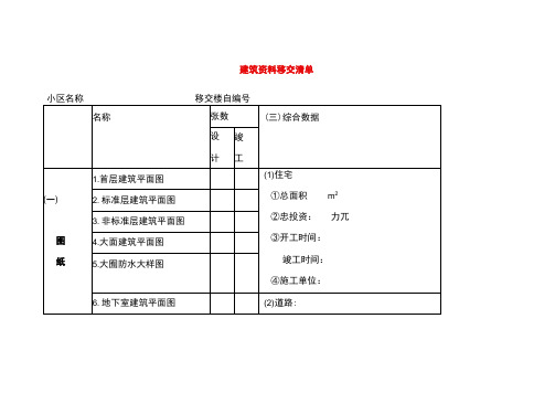 建筑资料移交清单表格