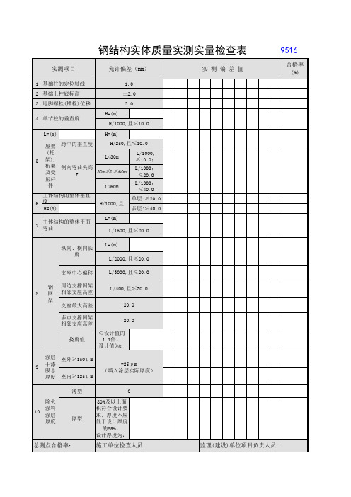 钢结构实体质量实测实量检查表