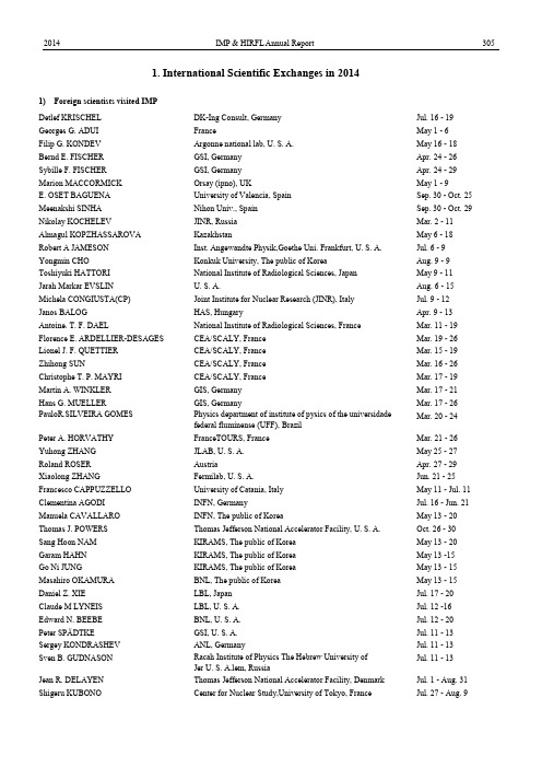 1.International Scientific Exchanges in 2014