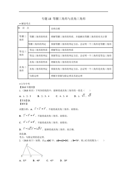 2018年中考数学复习专题18 等腰三角形与直角三角形