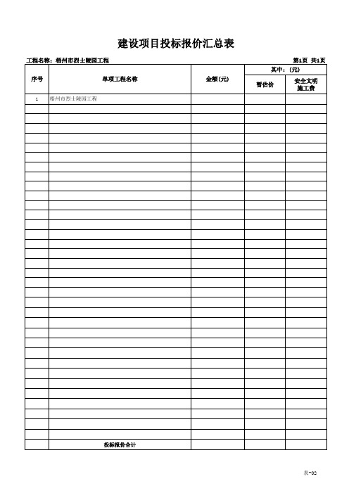 建设项目投标报价汇总表