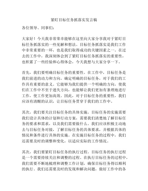 紧盯目标任务抓落实发言稿