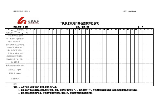 二次供水泵房日常检查保养记录表06