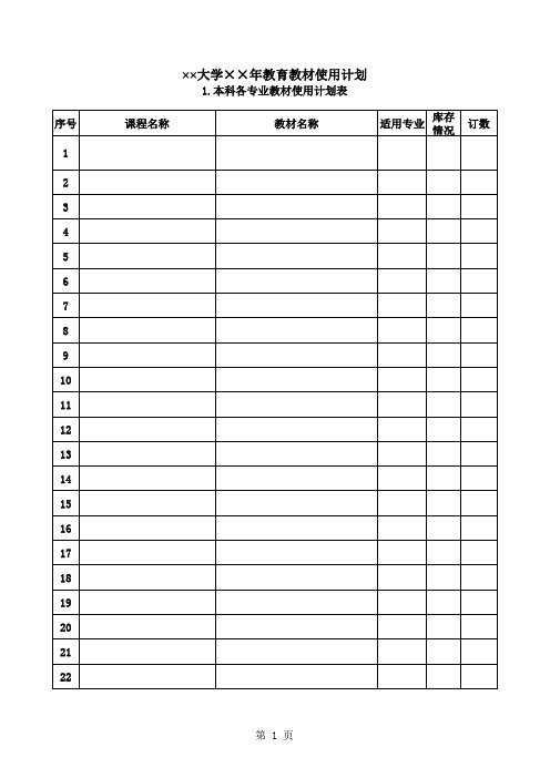 大学教育教材使用计划——实用模板