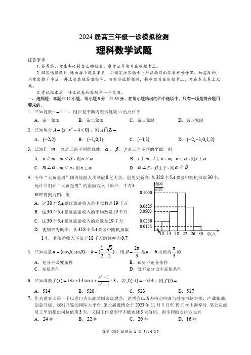 2024一诊模拟理科数学试题