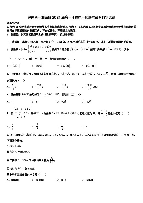 湖南省三湘名校2024届高三年级第一次联考试卷数学试题