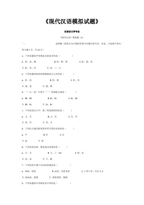 《现代汉语模拟试题》