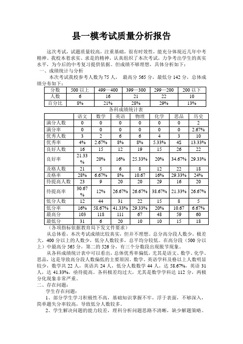 县一模考试质量分析报告