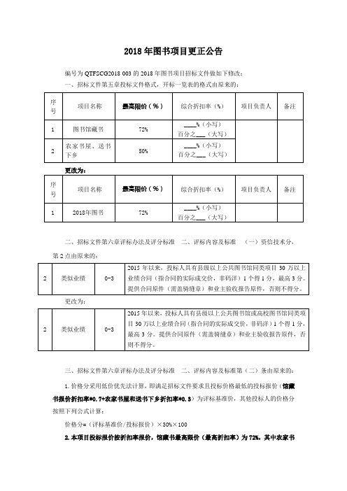 2018年图书项目更正公告