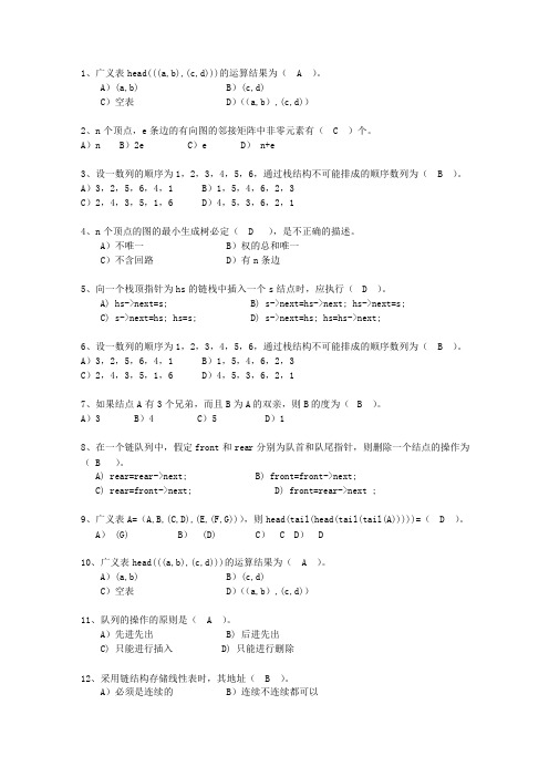 2015福建省数据结构最新考试试题库(完整版)