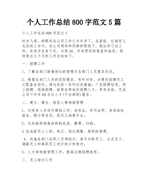 个人工作总结800字范文5篇