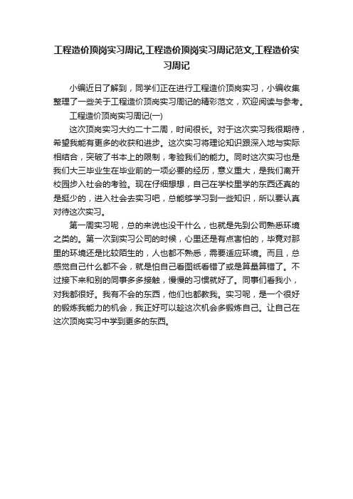 工程造价顶岗实习周记,工程造价顶岗实习周记范文,工程造价实习周记