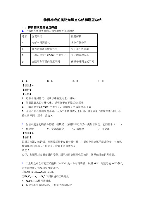 物质构成的奥秘知识点总结和题型总结