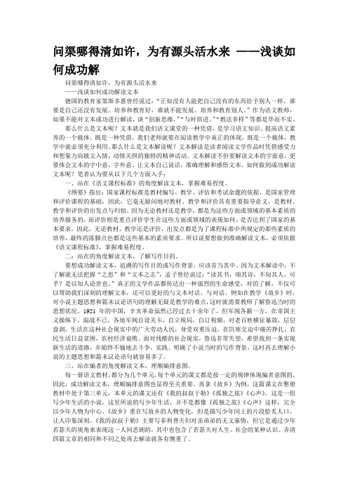 问渠哪得清如许,为有源头活水来 ——浅谈如何成功解