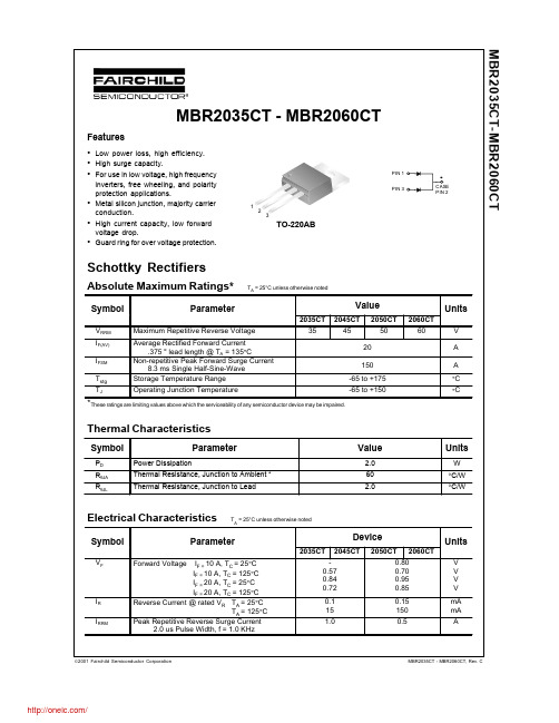 MBR2060CT;MBR2050CT;MBR2045CT;MBR2035CT;中文规格书,Datasheet资料