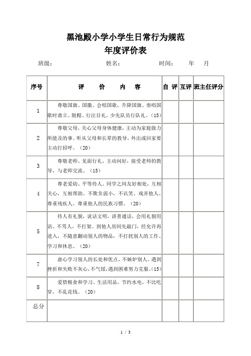 小学生日常行为规范评价表