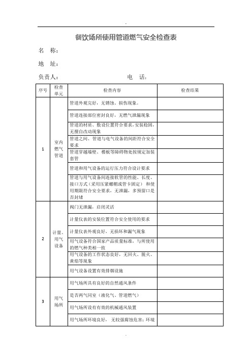 餐饮场所使用管道燃气安全检查表