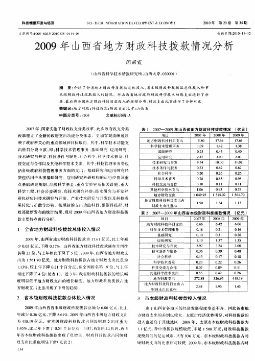 2009年山西省地方财政科技拨款情况分析