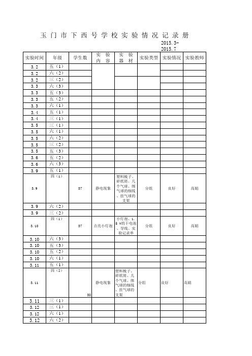 四年级科学实验室记录表