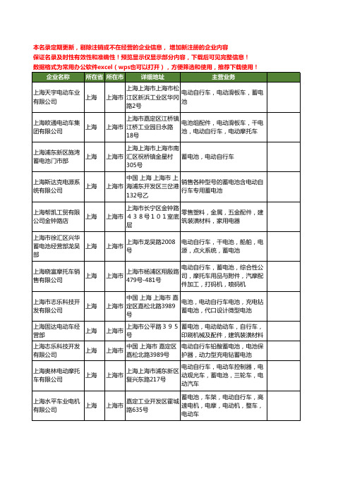 新版上海市电动自行车蓄电池工商企业公司商家名录名单联系方式大全17家