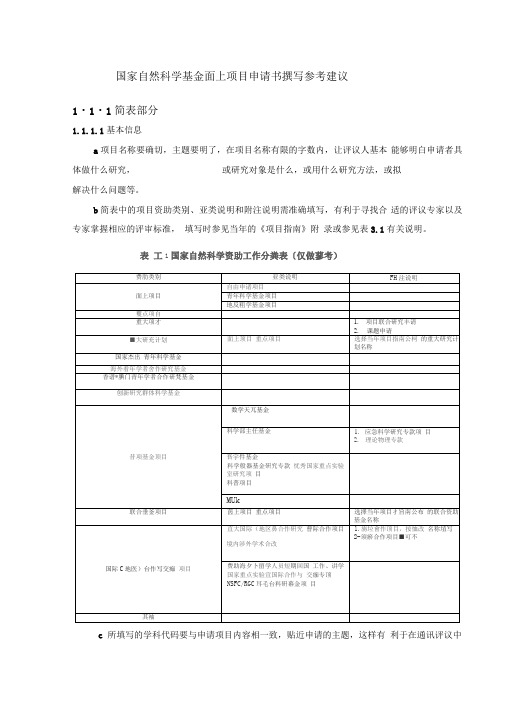 国家自然科学基金面上项目申请书撰写参考建议