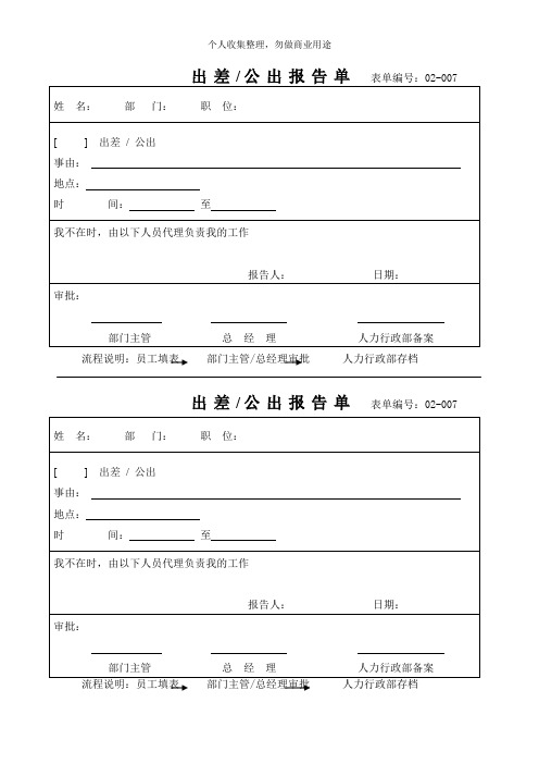 出差申请单及出差报告单(5个)