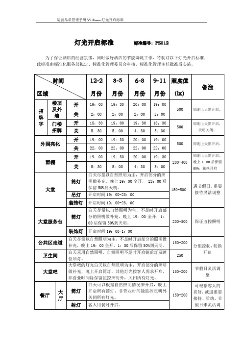 酒店灯光开启标准V1.0