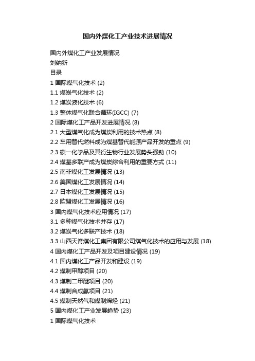 国内外煤化工产业技术进展情况