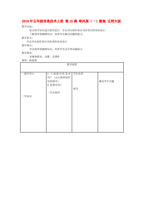 (小学教育)2019年五年级信息技术上册 第15课 春风报(一)教案 辽师大版